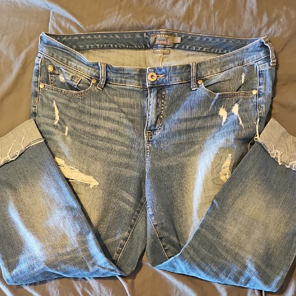 Torrid Blue Boyfriend Jeans with Distressed Details